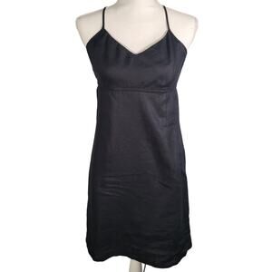 Old Navy Linen Mini Slip Dress Black Crisscross Back Lined Adjustable 4 Y2K Vtg